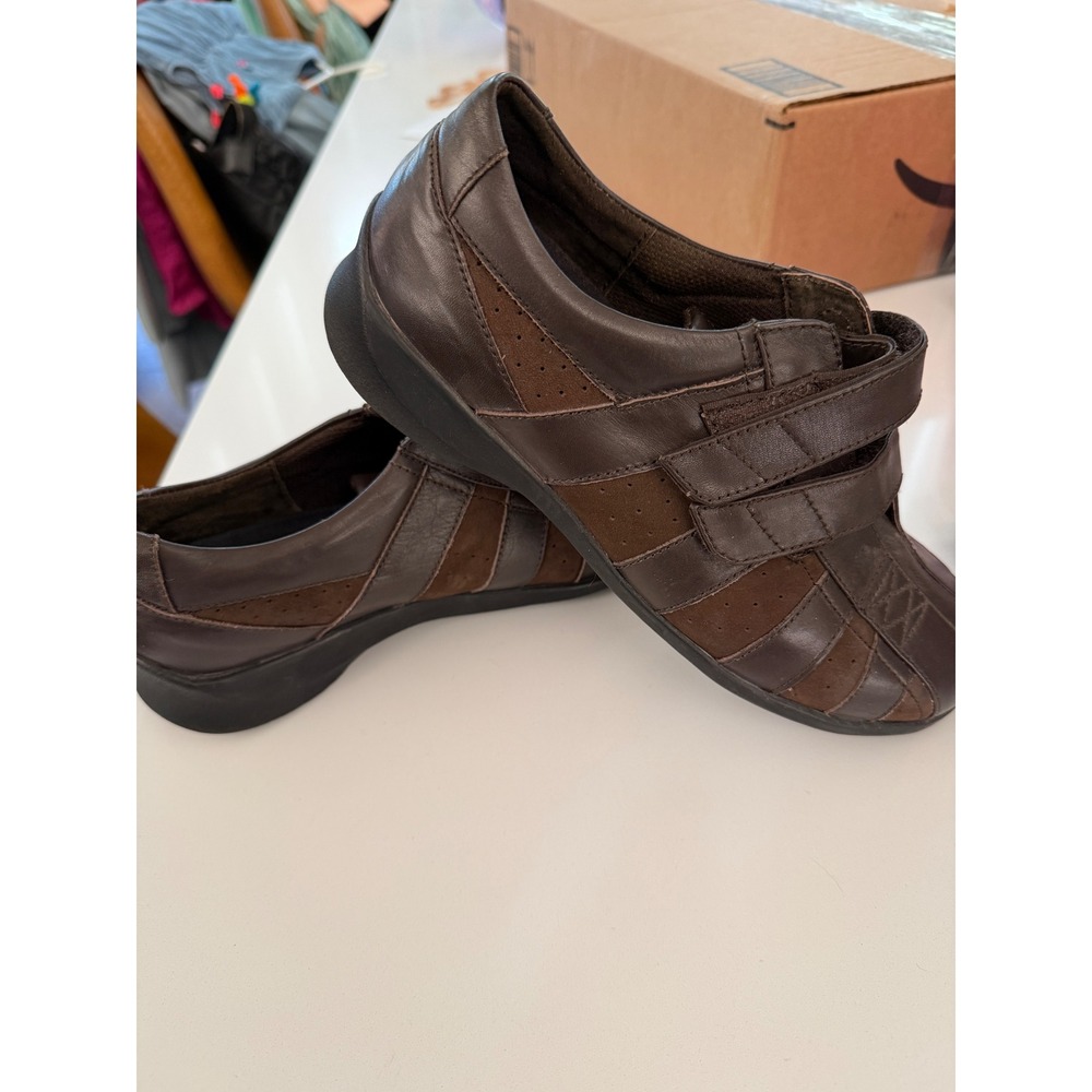 Aetrex E831W Brown Leather Double Strap Comfort Walking Shoes Womens 8 Wide